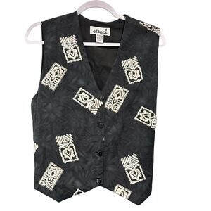 Vtg Creazioni Effeci Vest 90's Boho Whimsical Goth Beaded Med Sequin Black